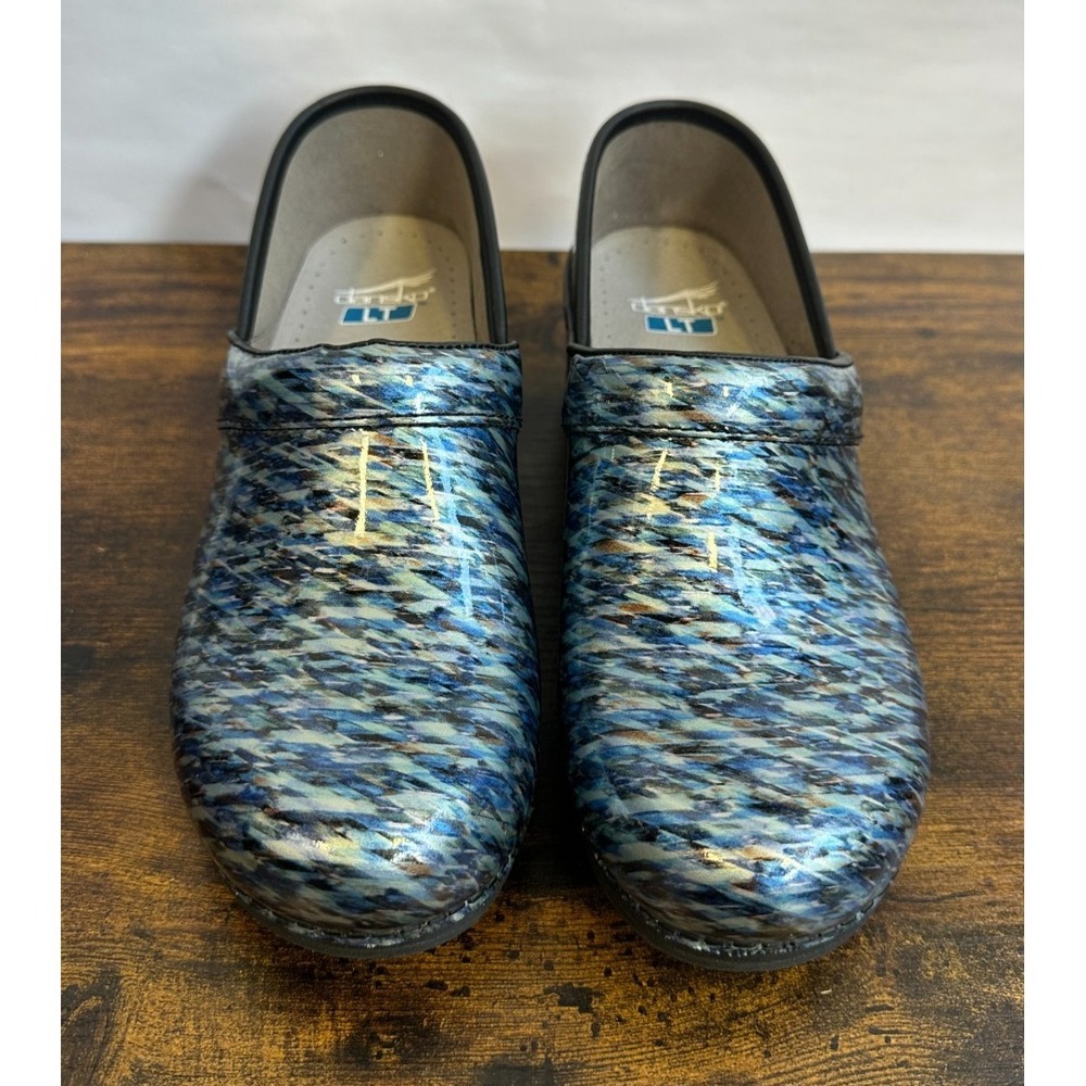 Dansko LT Pro Women 39 Blue Waves Patent Leather Clogs Slip Resistant - Picture 14 of 14